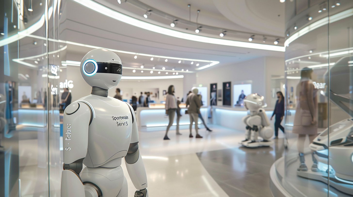 Interior concept of Slobots with humanoid display pedestals