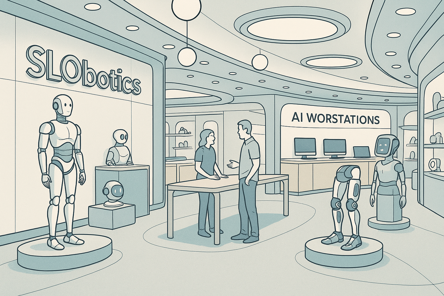 Concept rendering of Slobots showroom with service robots